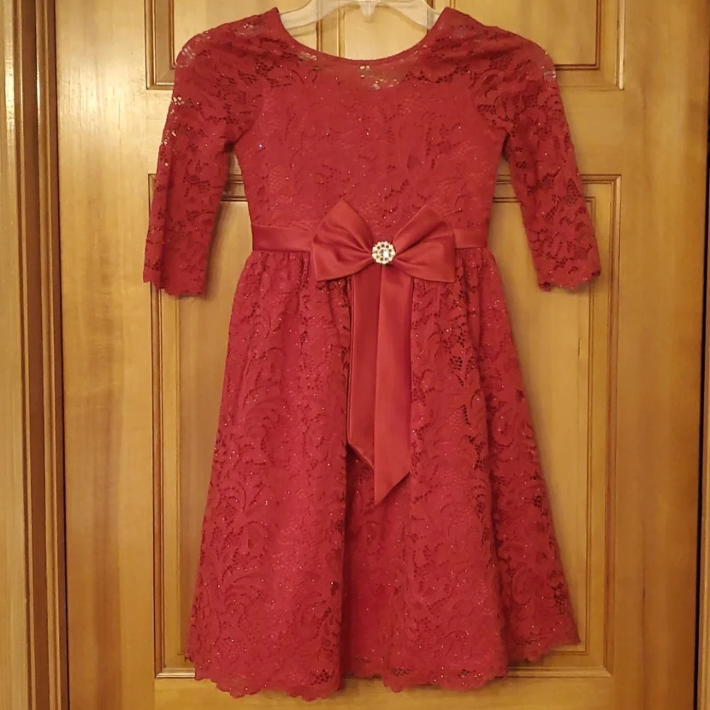 Rare Editions Girls‎ 6X Red Sparkly Lace Dress